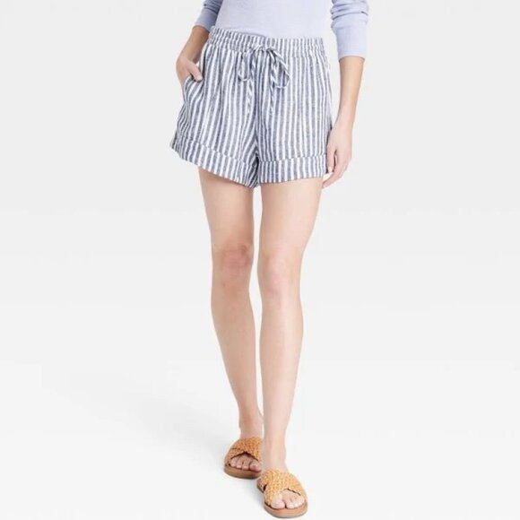 Universal Thread Women's High-Rise Linen Blue White Striped Shorts, Size Small - Picture 1 of 6